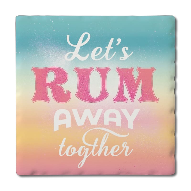 Rum Away 4 Pack Absorbent Stone Coasters with Cork Backing 4" Square Made in The USA Absorbent Wipes Clean - Multi