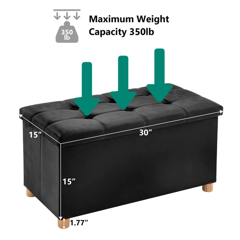 30 Inches Folding Storage Ottoman Bench, Velvet Storage Chest, Footrest Couch with Wooden Legs, Support 350lbs