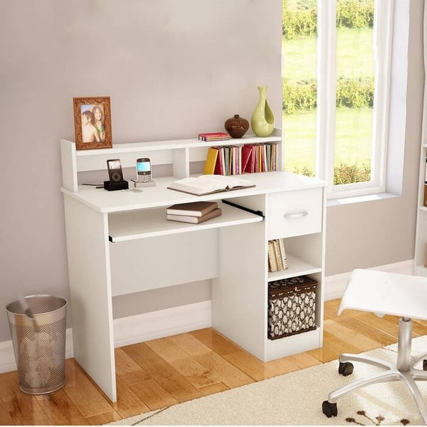 White Bed Table Laptop Computer Desk Storage Study Girl 1 Shaped