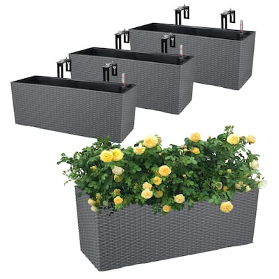 Aoodor 4Pcs 19.5" Rectangular Window/Railing Planter Box, Self Watering Planter for Balcony Porch Fence Patio - 19.5''×7.2''