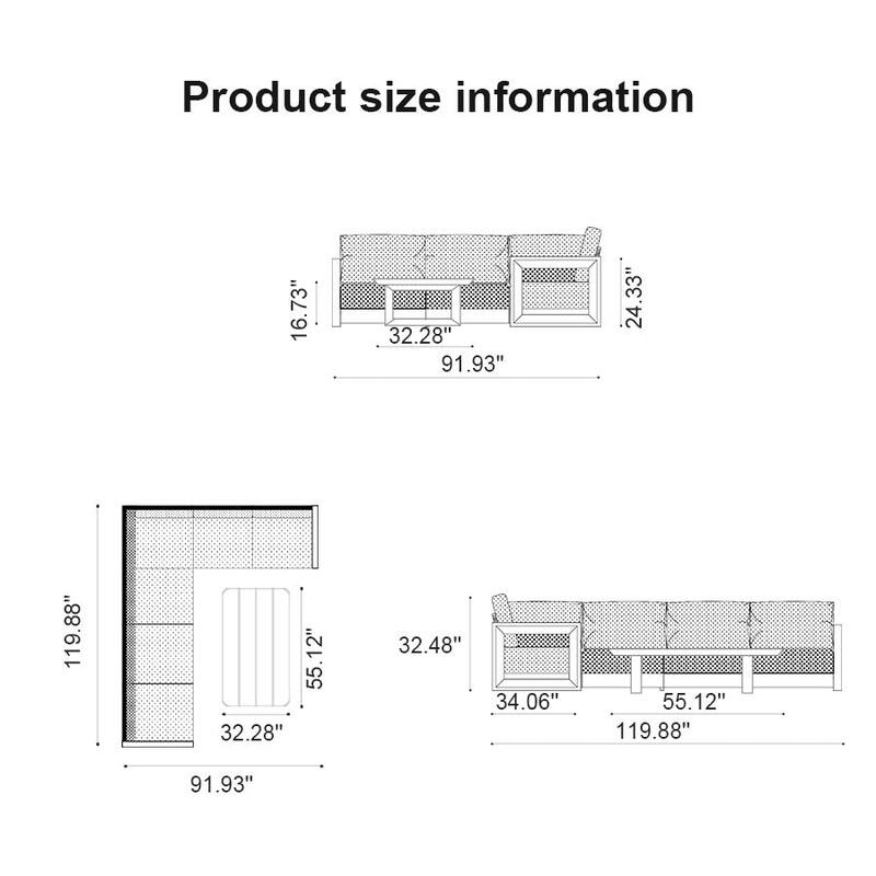 PURPLE LEAF Caesar L-Shaped Grey Outdoor Couch with 9.6" Thick for Yard Porch Deck Patio Conversation Sets