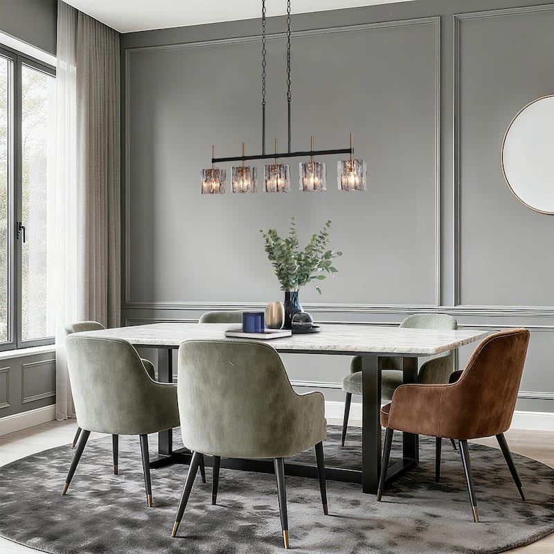 Kasy Modern 5-Light Linear Chandelier Textured Glass Kitchen Island Light Art Deco