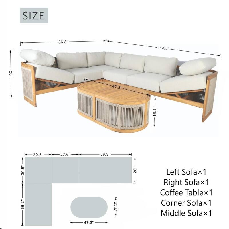 Modern Outdoor Modular Woven Conversation Sofa Set with Acacia Frame and Oval Coffee Table