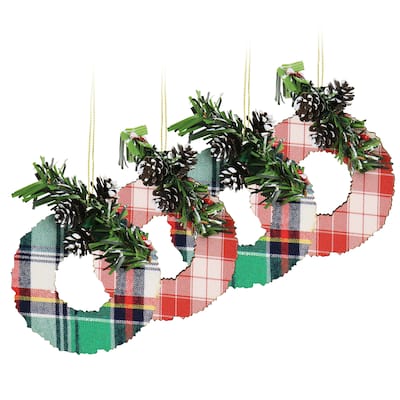 Martha Stewart Holiday Wreath Ornament 4 Piece Set in Red and Green