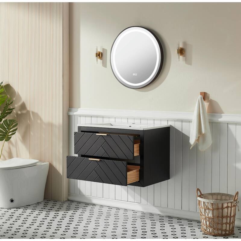 30-inch Wall-Mounted Floating Single Vanity with Ceramic Sink