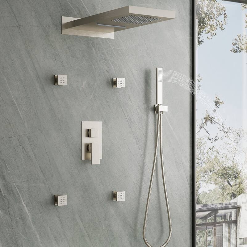 3-Function Shower System With 22" Rectangle Shower Head,Body Jets And Hand Shower(Valve Included)