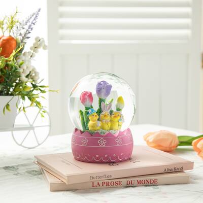 Glitzhome Easter Resin Chick Family Bunny Couple Waterglobe Spring Gifts Indoor Decor