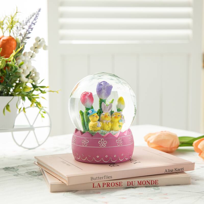 Glitzhome Easter Resin Bunny Couple Waterglobe Spring Gifts Table Decor