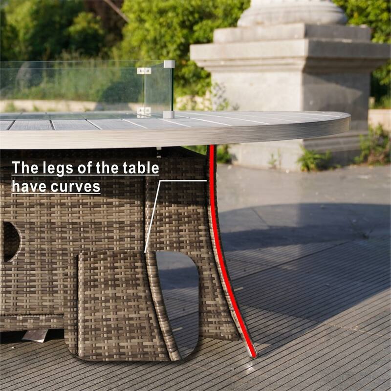 9-piece Outdoor Rattan Conversation Set Sectional Sofa Set with Aluminum Fire Pit Table