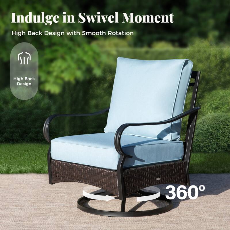 MAISON ARTS Patio Furniture Set with 56" Fire Pit Table, Deep Seating Sofa & Swivel, Rocking, and Fixed Chairs (5 Seats, Beige)