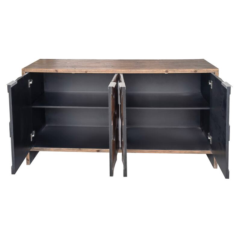 Sideboard with Textured Hexagon Doors, Multifunctional Wooden Buffet Cabinet, Accent Cabinet with Adjustable Shelves