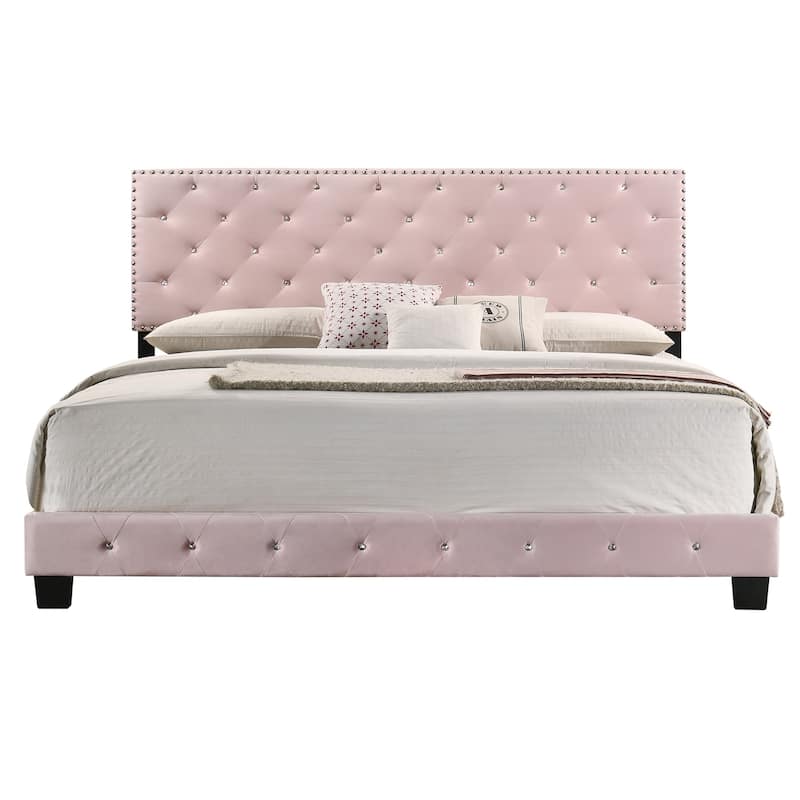 Velvet Tufted Upholstered King Panel Bed - 83" - Pink