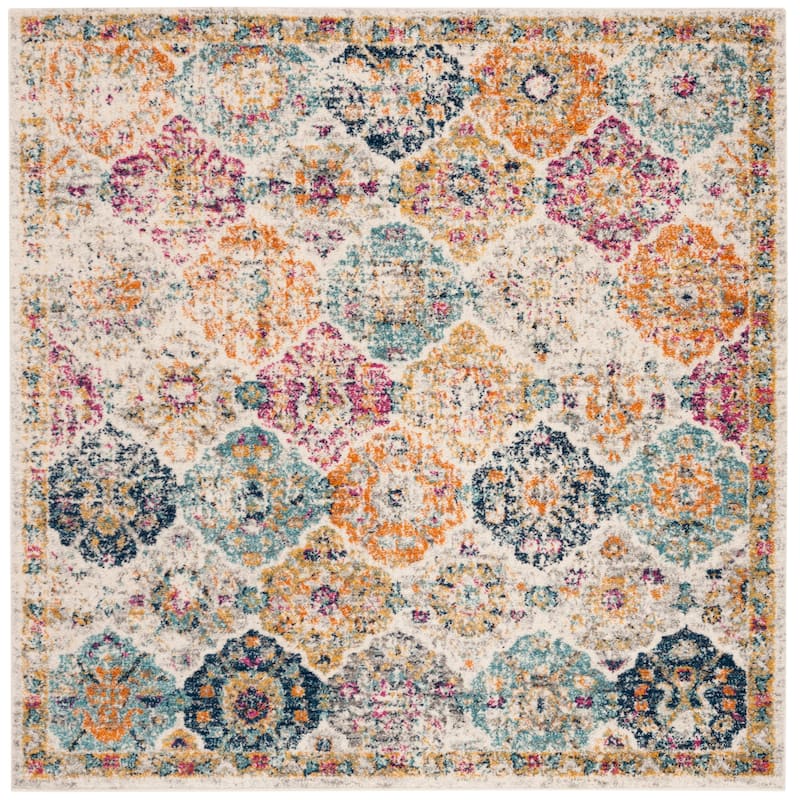 SAFAVIEH Madison Avery Boho Chic Distressed Area Rug - 5'3" x 5'3" Square - Cream/Multi