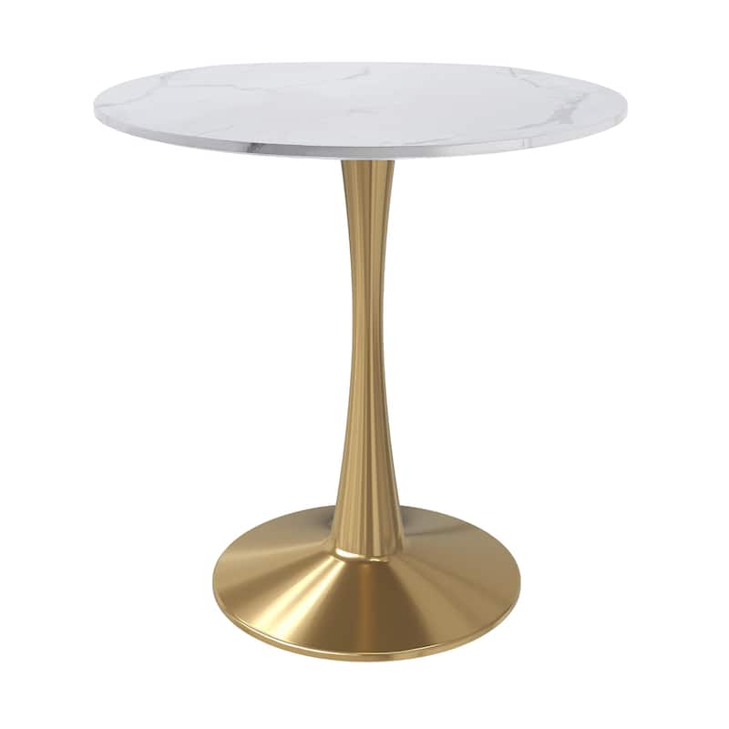 Bristol 31-inch Round Dining Table, Gold Pedestal Base Kitchen Table, Easy-Clean Scratch Resistant Surface, Floor Protectors