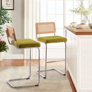 Velvet Upholstered Rattan Counter/Bar Stools, Set of 2/3