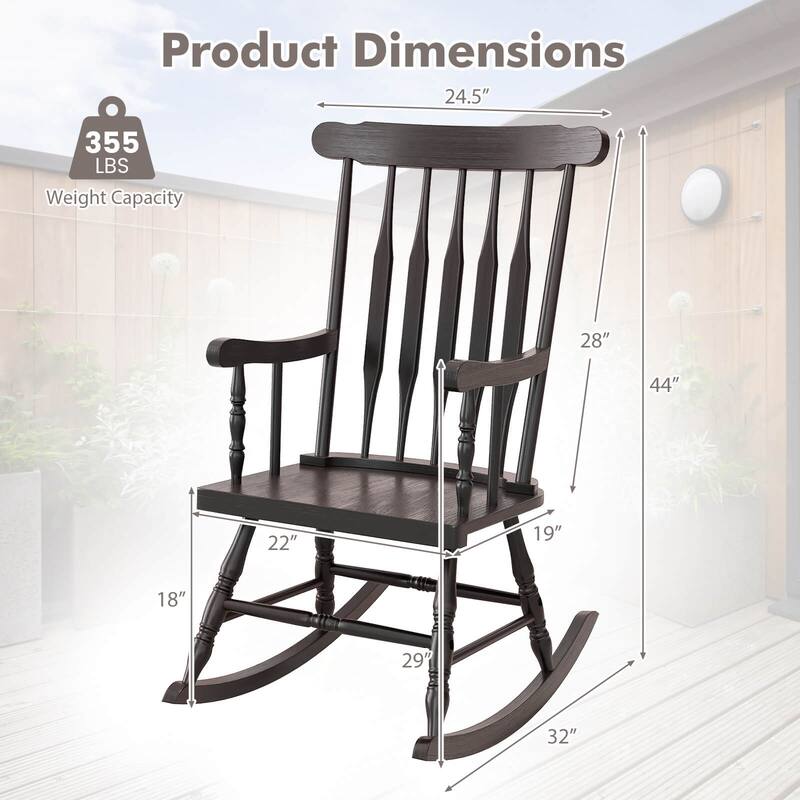Costway Solid Wood Rocking Chair Porch Rocker Indoor Outdoor Seat - See Details