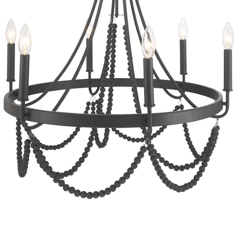 Acroma 6 - Light Steel Dimmable Candle Style Wagon Wheel Chandelier, Bead Chandelier