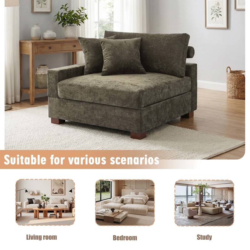 Chenille Upholstered Armless Accent Chair With Plush Cushion