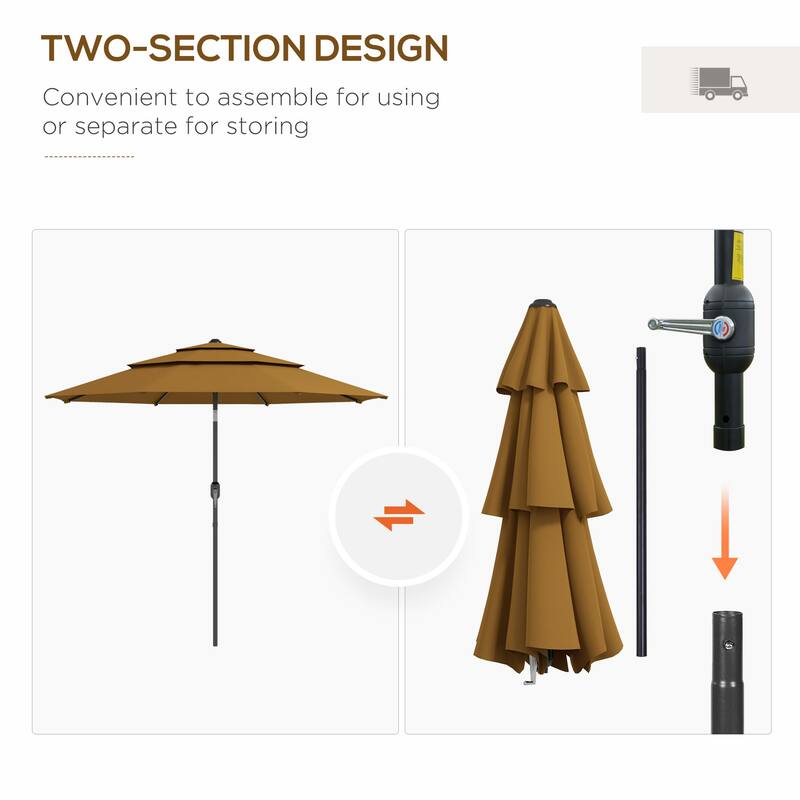 3-Tier Patio Umbrella Outdoor Sunshade with Crank, Push Button Tilt for Patio Backyard and Lawn, Tan