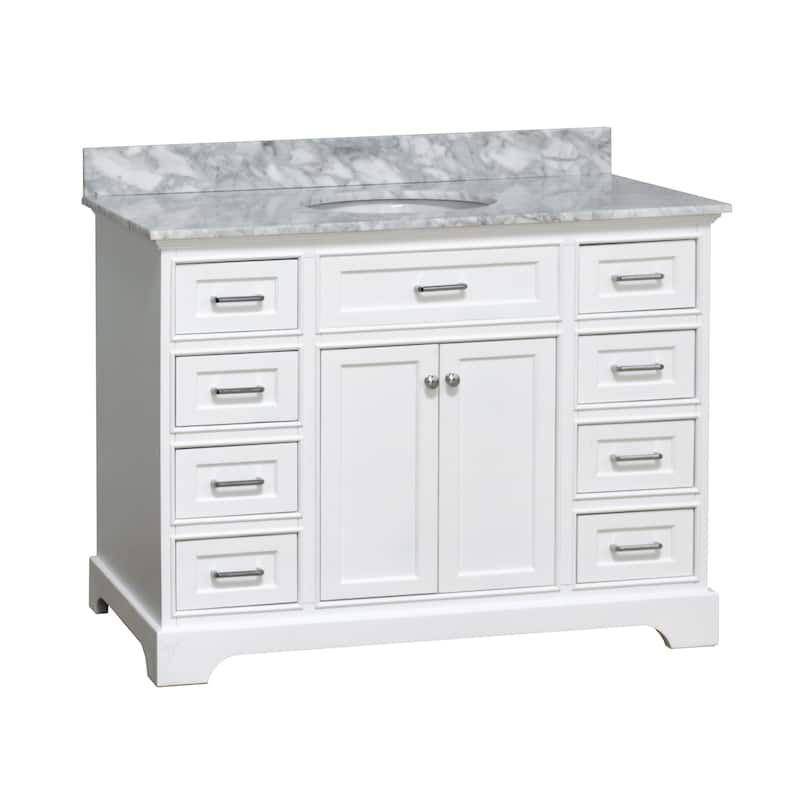 KitchenBathCollection Aria 48" Bathroom Vanity with Carrara Marble Top
