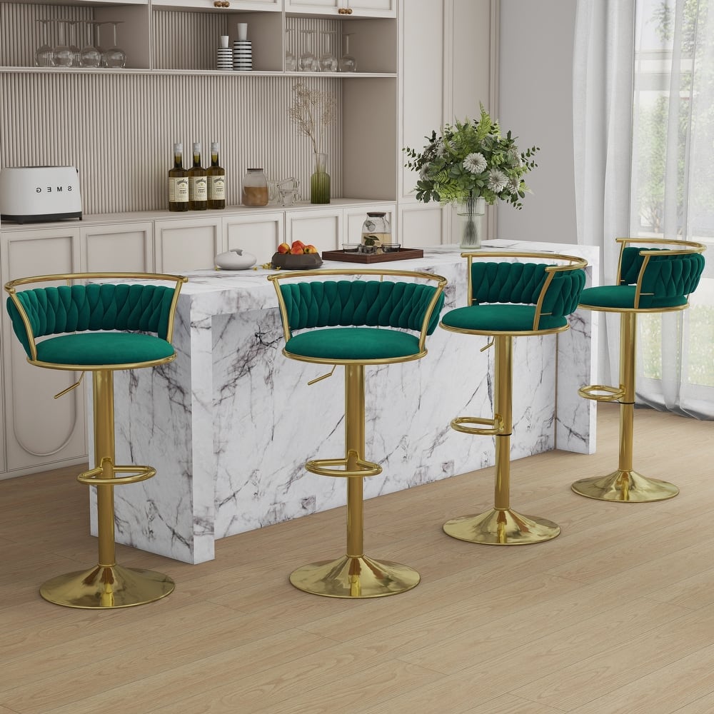 4 Set Velvet Adjustable Swivel Bar Stools With Backs