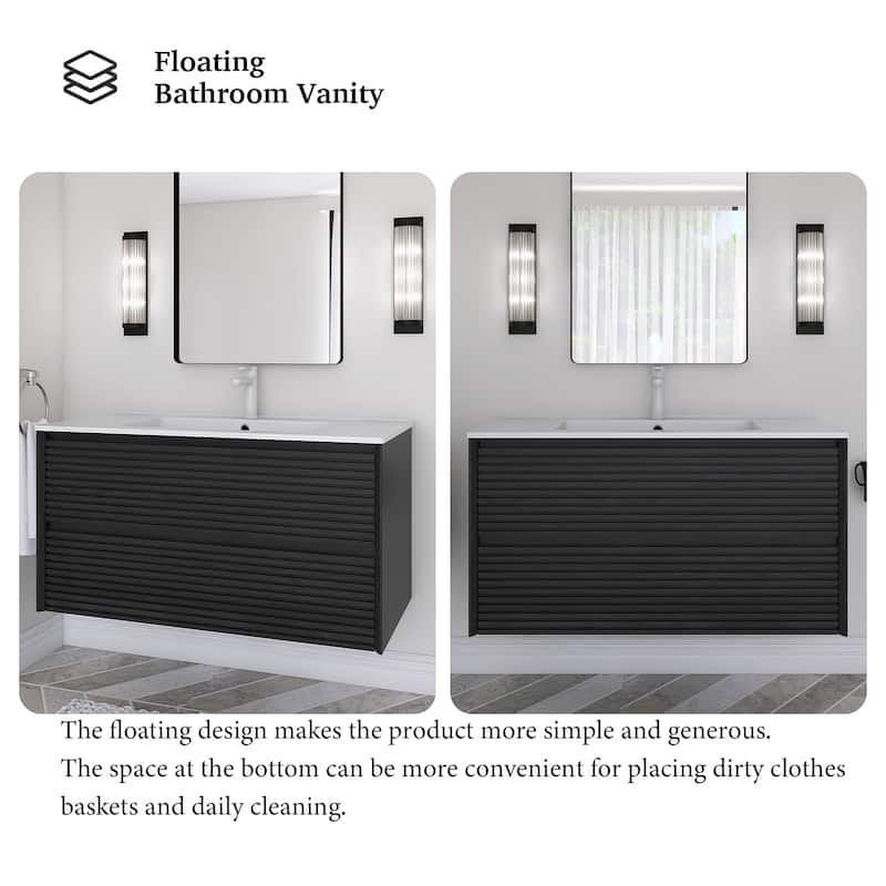 Wall-Mounted Bathroom Vanity with White Ceramic Sink
