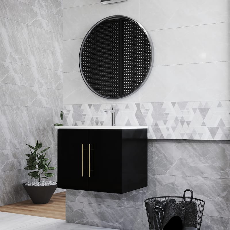 24-Inch Wall-Mounted Bathroom Vanity with Sink Combo,Double Doors,Soft Close Hinges, Ceramic Basin,Easy Assemble