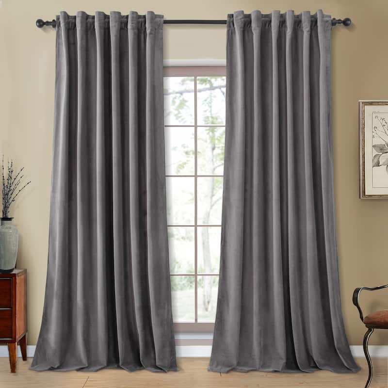 2 panels Velvet Solid Blackout Rod Pocket Back Curtain - Grey - 108 Inches