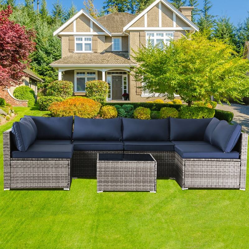 7-Piece Wicker Patio Conversation Set with Cushions