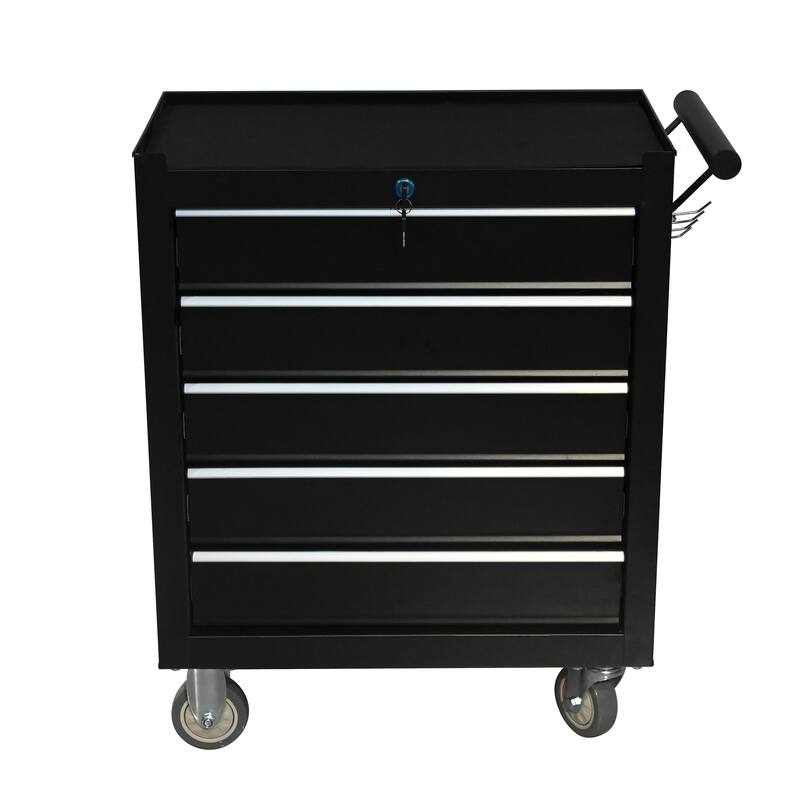 5-drawer metal rolling tool cabinet, storage toolbox with brake wheels, toolbox with lock