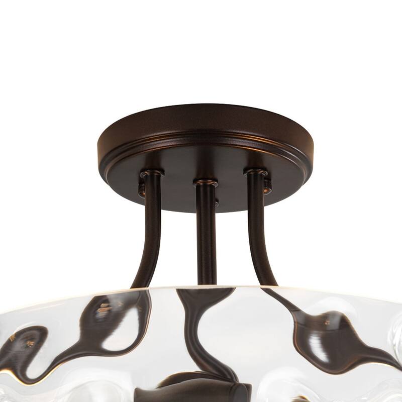 Nickel 2-Light Water Glass Round Semi Flush Ceiling Light - 11.8in