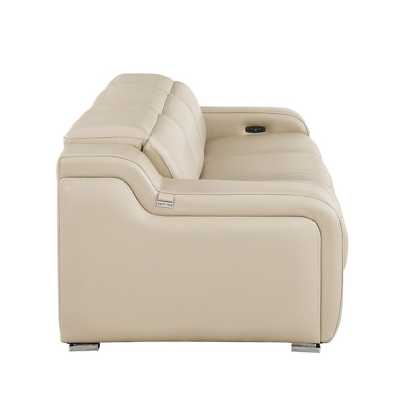 HomeRoots 103" Beige Italian Leather Reclining USB Sofa