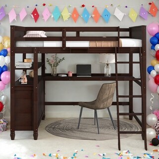 Modern Full size Loft Bed With Drawers and Desk,Shelves,Solid Construction for Bedroom