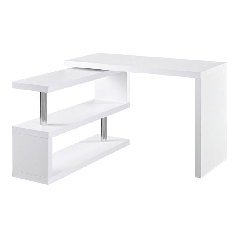 White Honeycomb Board and Stainless-Steel L-Shaped Computer Desk 360 Rotating - White