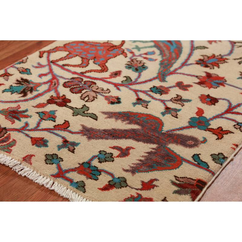 Traditional Kazak Oriental Foyer Rug Hand-Knotted Beige Wool Carpet - 2'0"x 3'0"