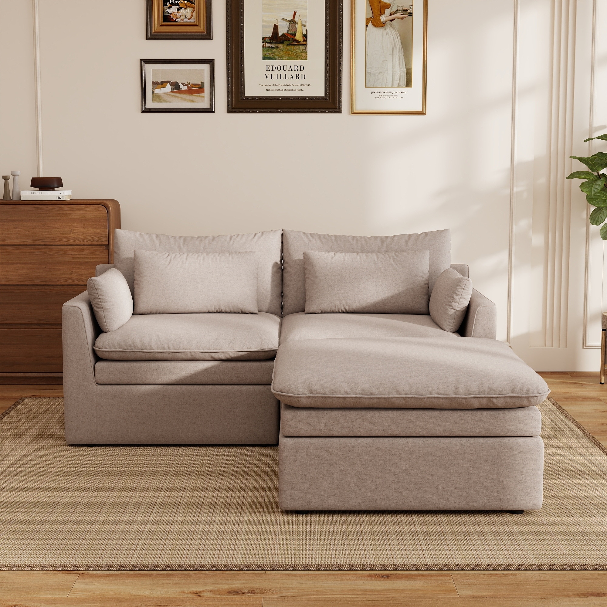 78" Loveseat Sofa,Upholstered Modular Sectional Sofa with Throw Pillows and Ottomans