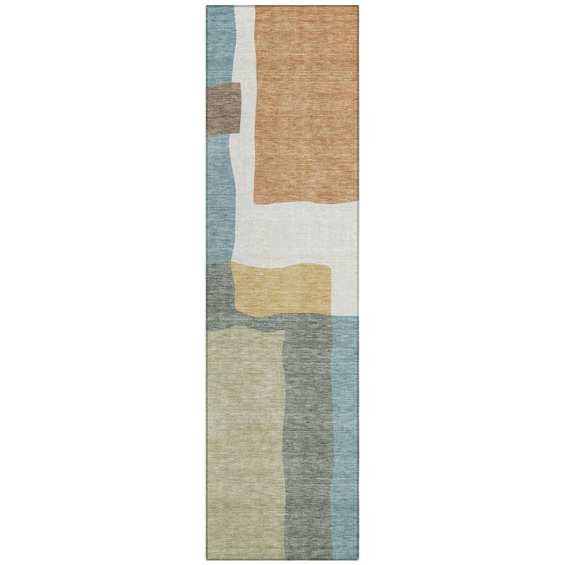 Machine Washable Indoor/ Outdoor Contemporary Blox Chantille Rug