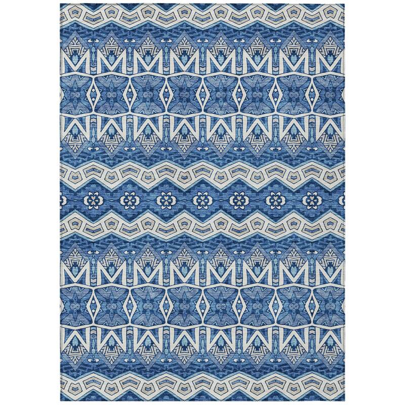 Machine Washable Indoor/ Outdoor Chantille Mosaic Global Rug