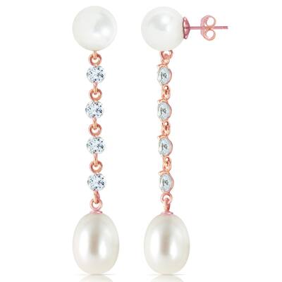 14K Solid Gold Chandelier Gemstone Earrings w/ Aquamarine & Pearl