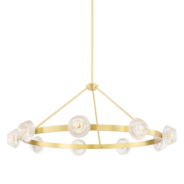 slide 2 of 4, Barclay 9-Light Chandelier with Clear Shades Aged Brass