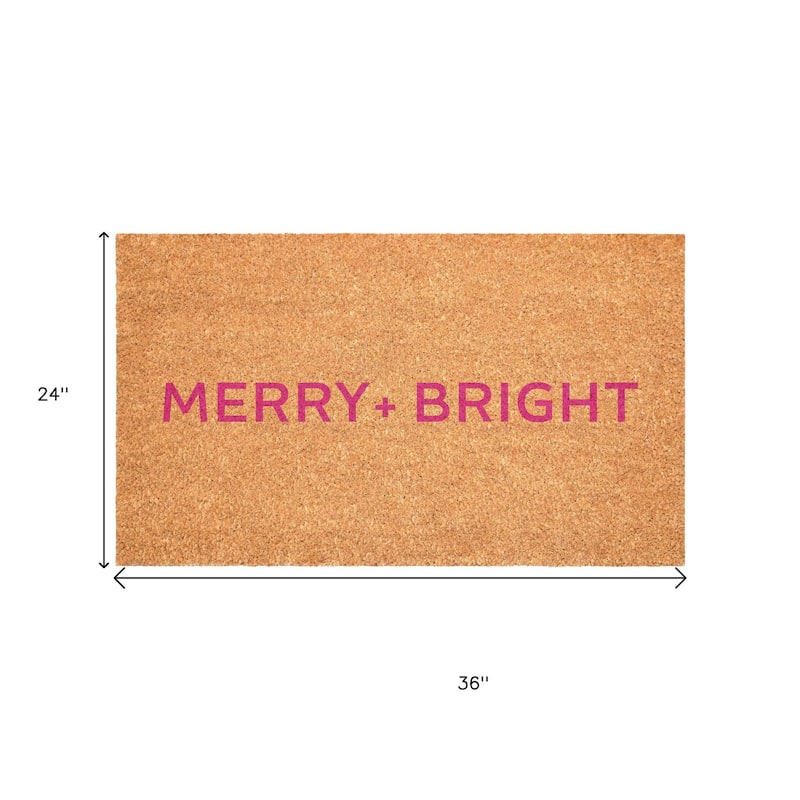 HomeRoots 24" X 36" Brown And Pink Christmas Merry and Bright Outdoor Coir Door Mat - 24.00' X '36.00