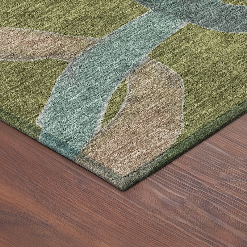 Machine Washable Indoor/ Outdoor Abstract Links Chantille Rug