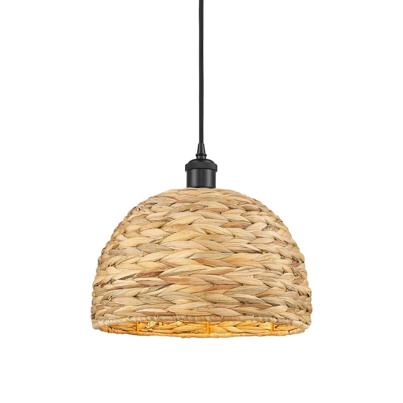 Innovations Lighting 516-1P-11-12 Woven Rattan Pendant Woven Rattan - Matte Black / Natural
