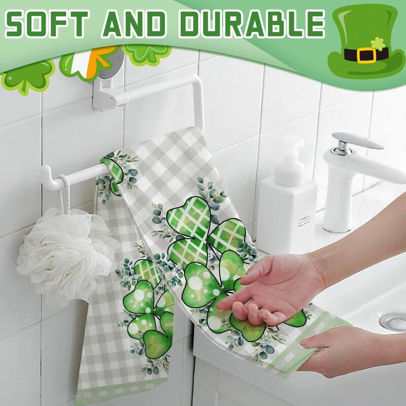 Buffalo Plaid Hand Towel Set, St. Patrick's Day Decor, 18"x26", Green