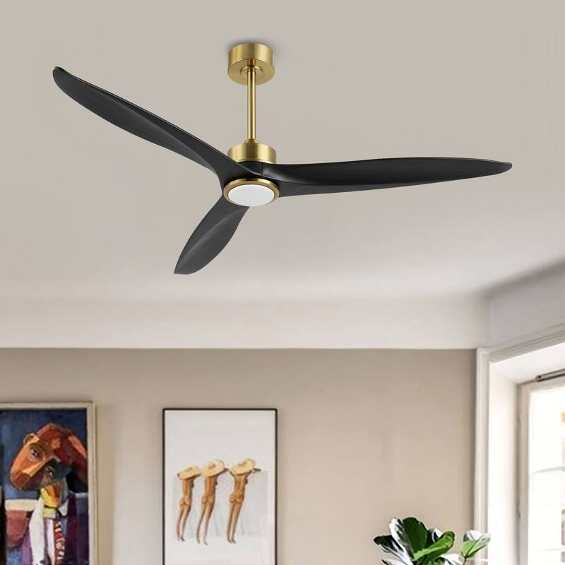 WINGBO 60 Inch DC Ceiling Fan with Lights and Remote Control, 3 Reversible Carved Wood Blades, 6-Speed Noiseless DC Motor