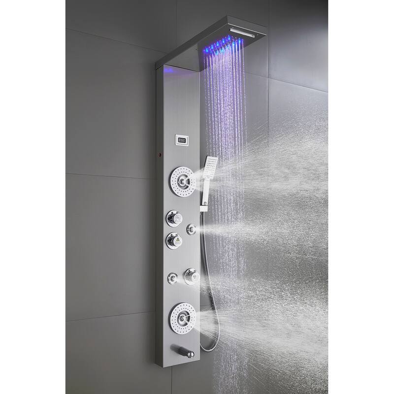 52 in. LED Shower Panel Tower System and Tub Spout in Brushed Nickel