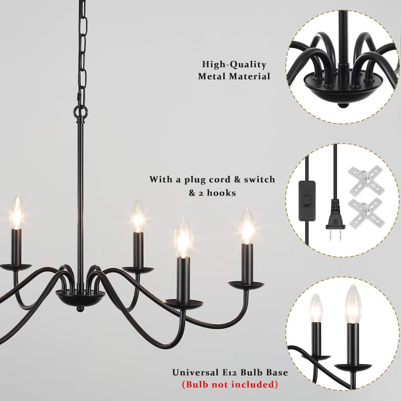 6-Light 27.55-inch Chandeliers with Plug in Cord for Bedroom Living Room