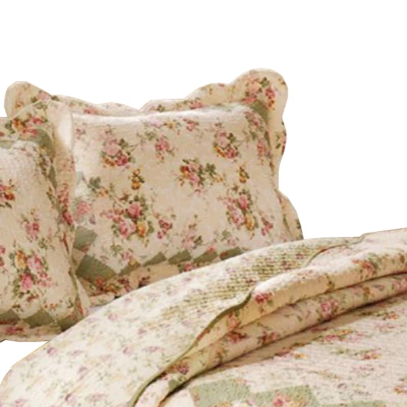 Denali 3 Piece Fabric King Size Quilt Set with Floral Prints, Multicolor