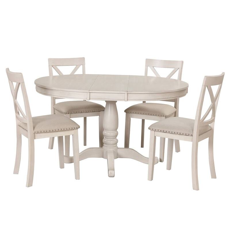 42"-54 " Farmhouse Round Extendable Dining Table Set for 4