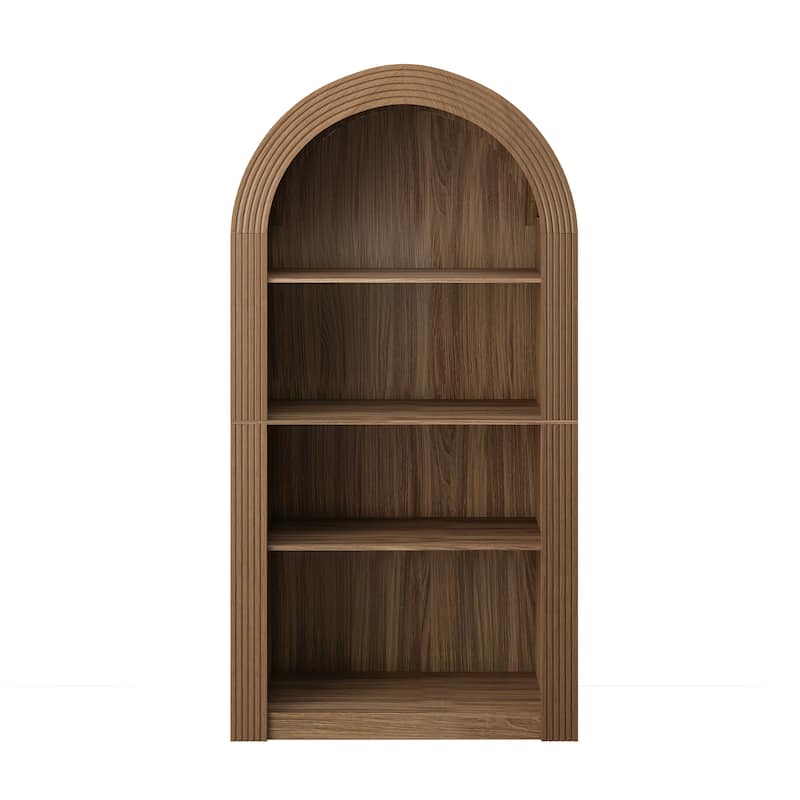 78.74" Mid-Century Modern 4-Tier Tall Arched Storage Bookcase with Open Display Shelf